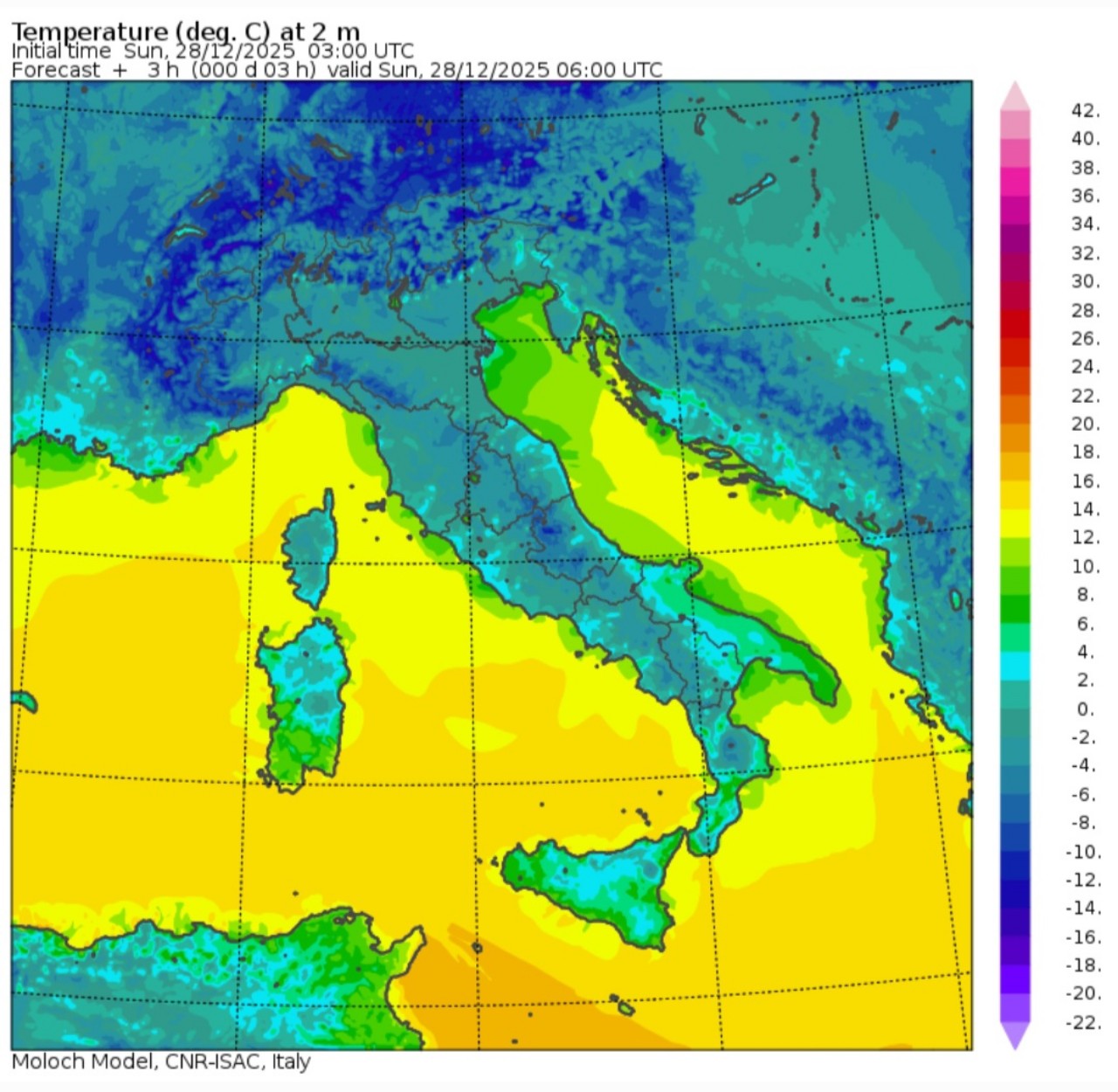 Temperature minime 28 dicembre 