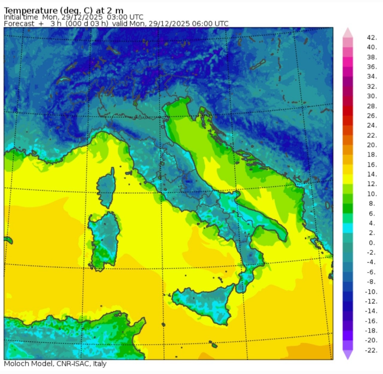 Temperature minime 29 dicembre