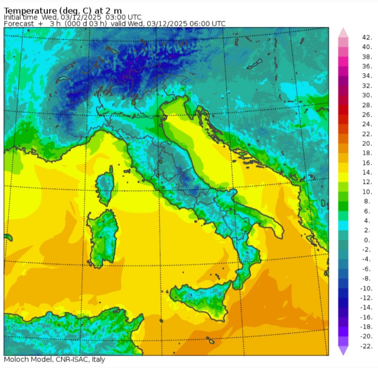 Temperature minime 3 dicembre 