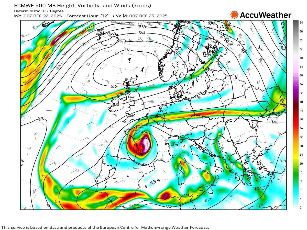 Vorticità 500 hPa 24 dicembre Europa 