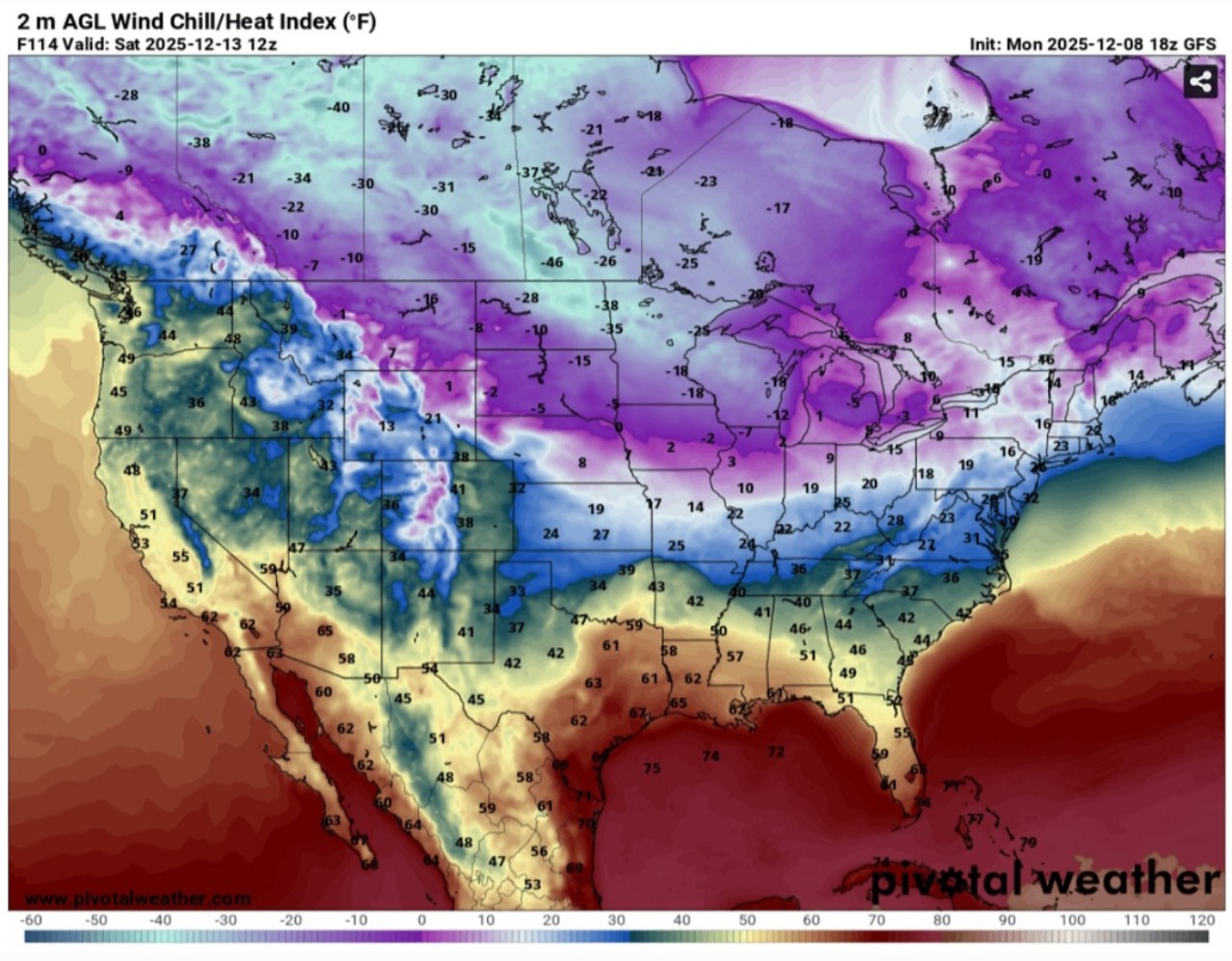 Wind chill USA 13 dicembre