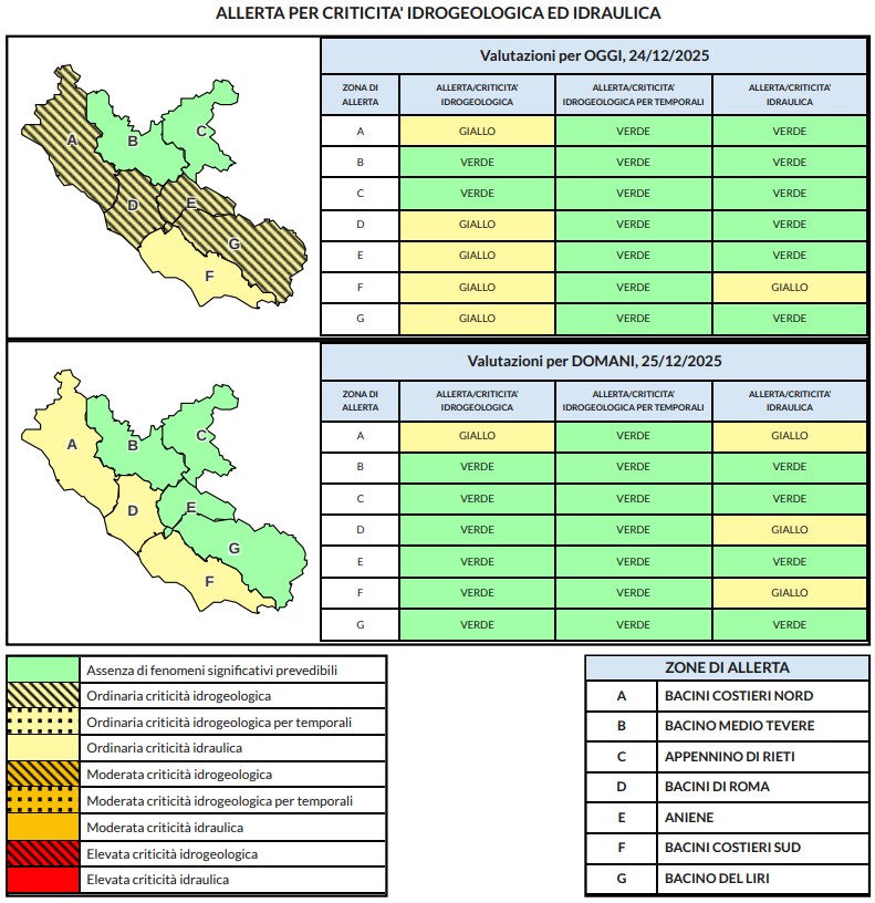 allerta meteo lazio 24-25 dicembre