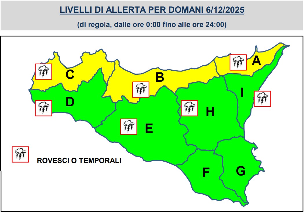 allerta meteo sicilia 6 dicembre