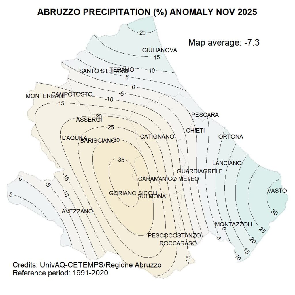 anomalia piogge abruzzo novembre 2025