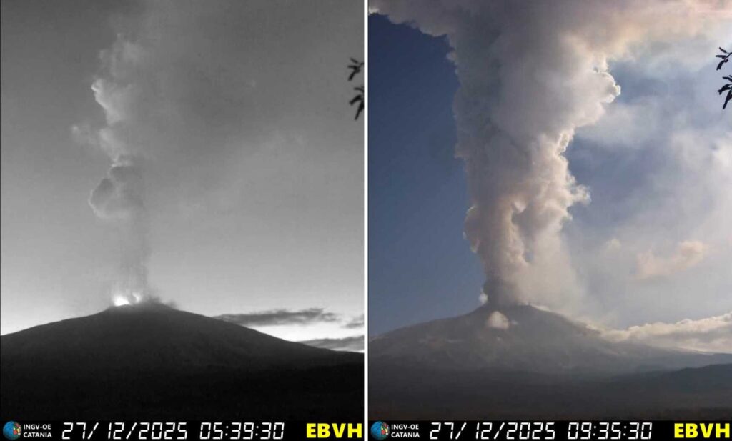 eruzione cratere nord est etna 27 dicembre