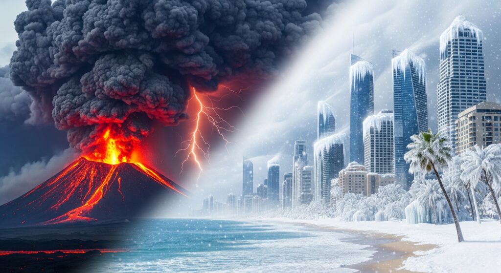 eruzione vulcano era glaciale gelo e neve