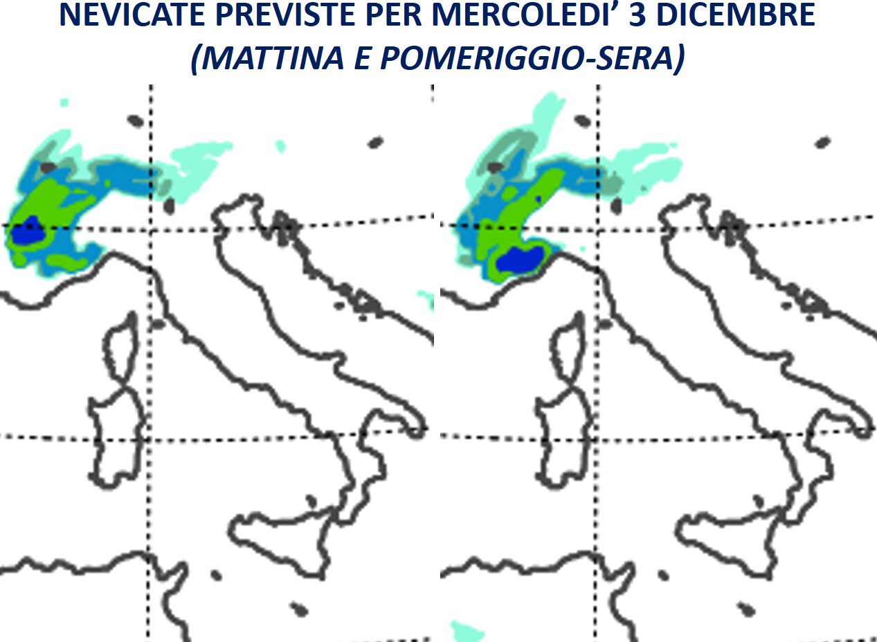 neve italia mercoledì 3 dicembre 2025