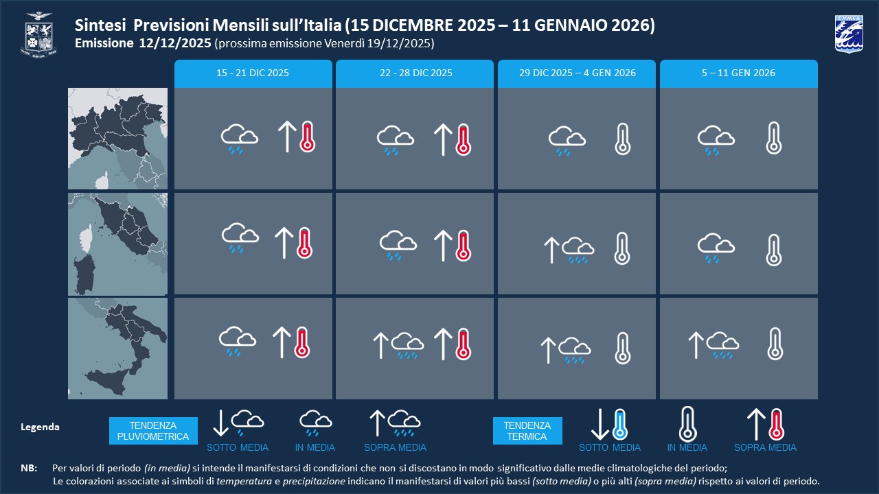 previsioni meteo mensili aeronautica militare fino 11 gennaio