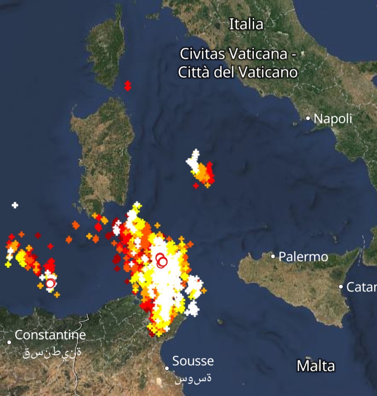 Fulmini Mediterraneo 19 gennaio 