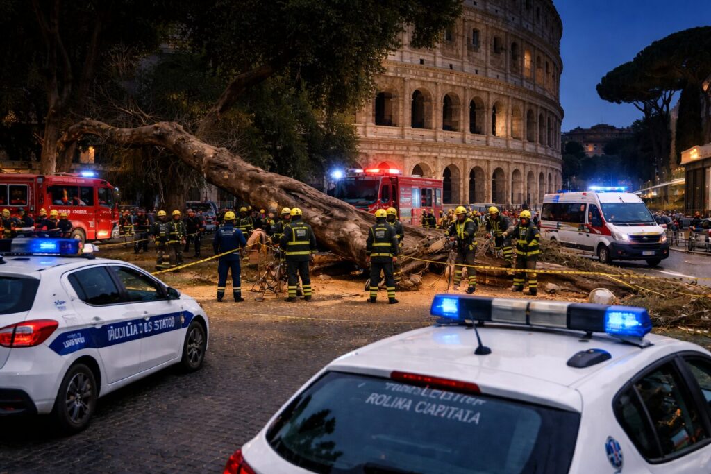 Maltempo Roma albero Colosseo