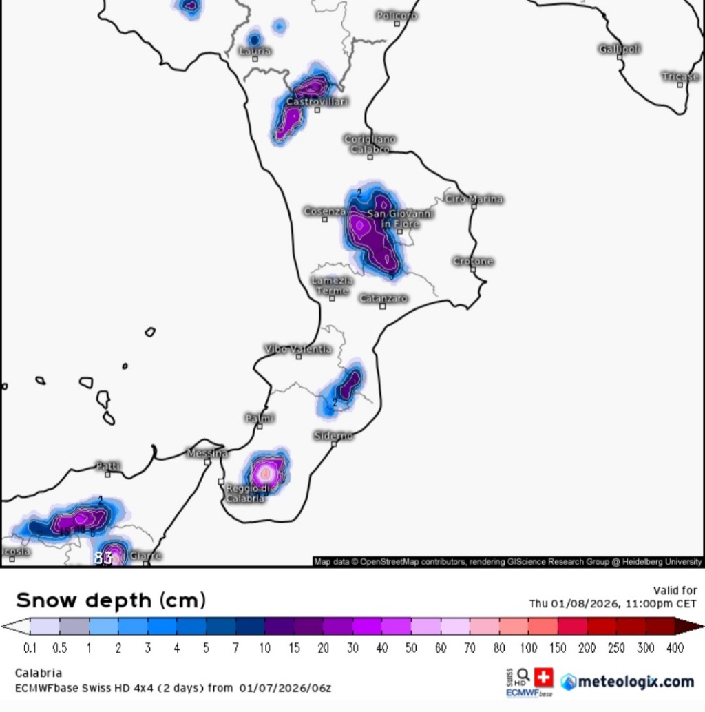 Neve Calabria prossime 36 ore