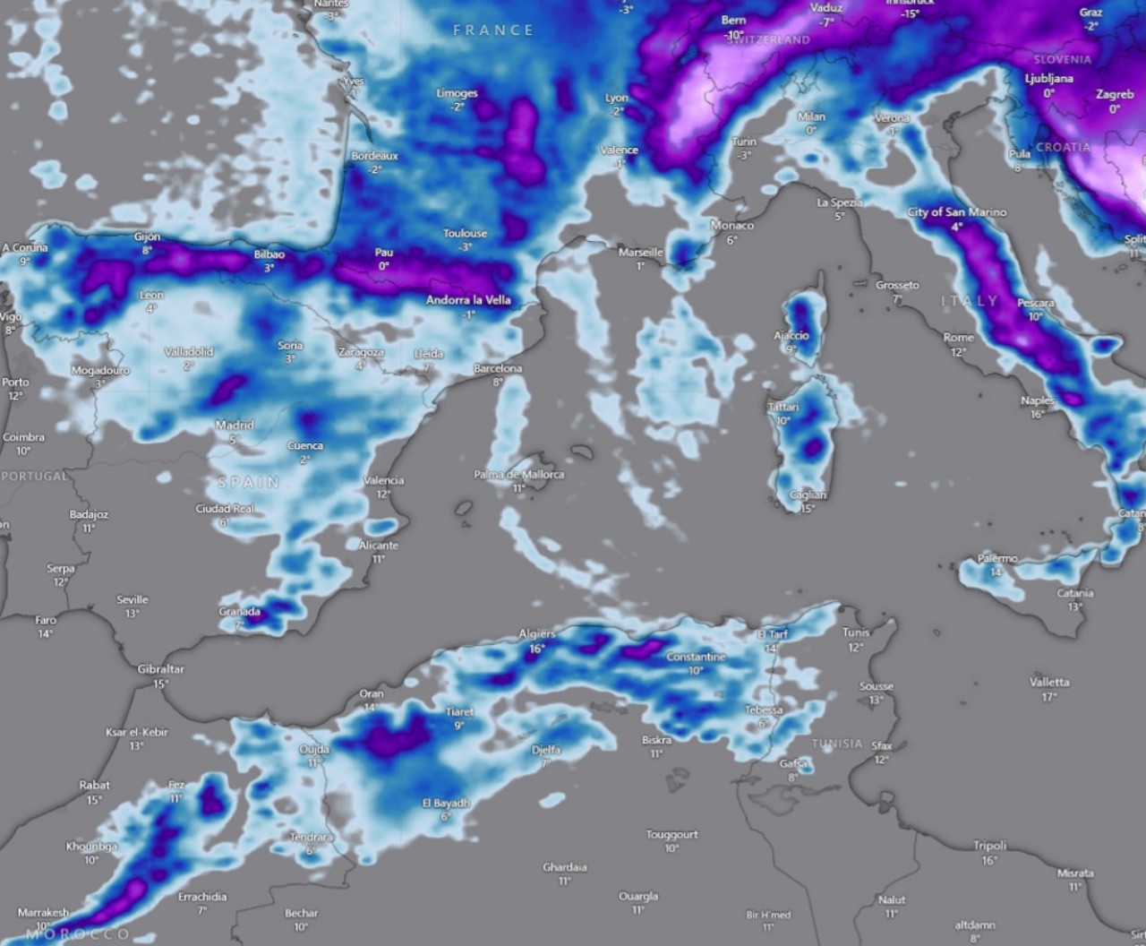 Neve prevista in sede mediterranea