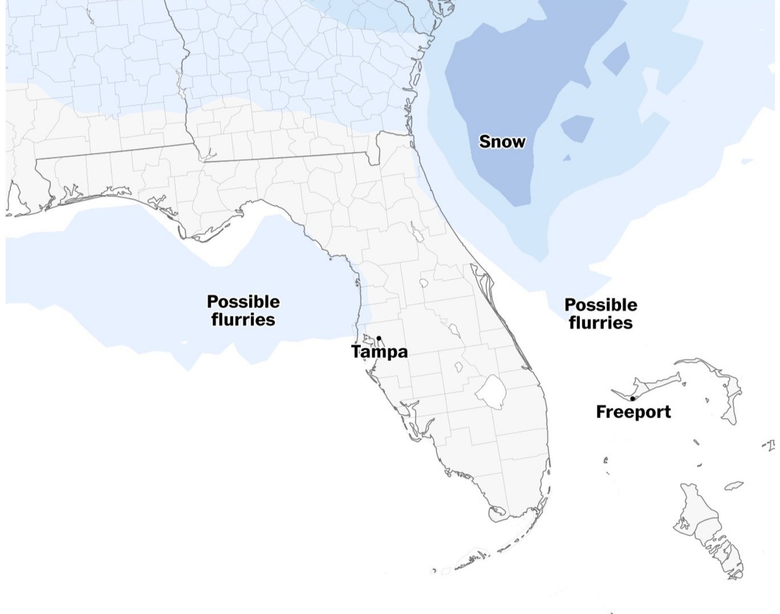 Neve tra Florida e Bahamas