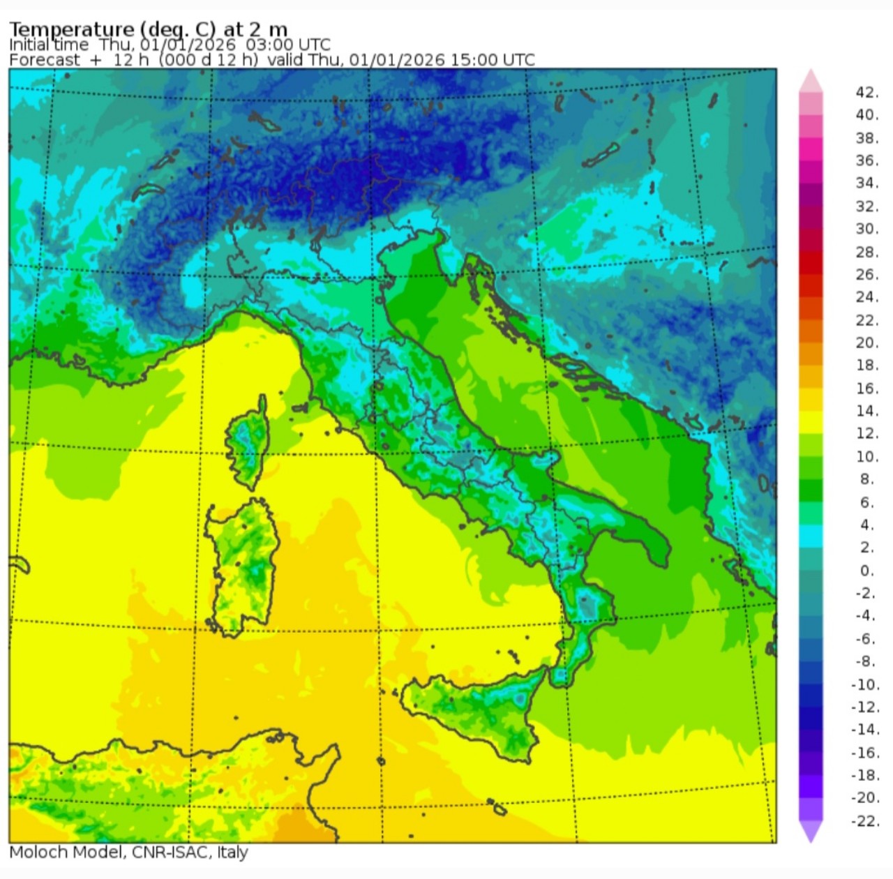 Temperature massime 1 gennaio 