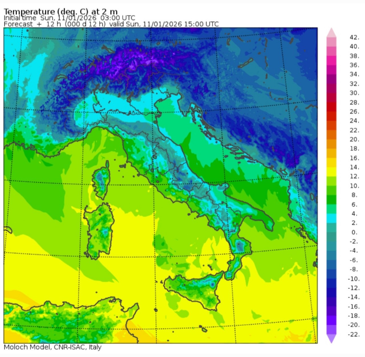 Temperature massime 11 gennaio