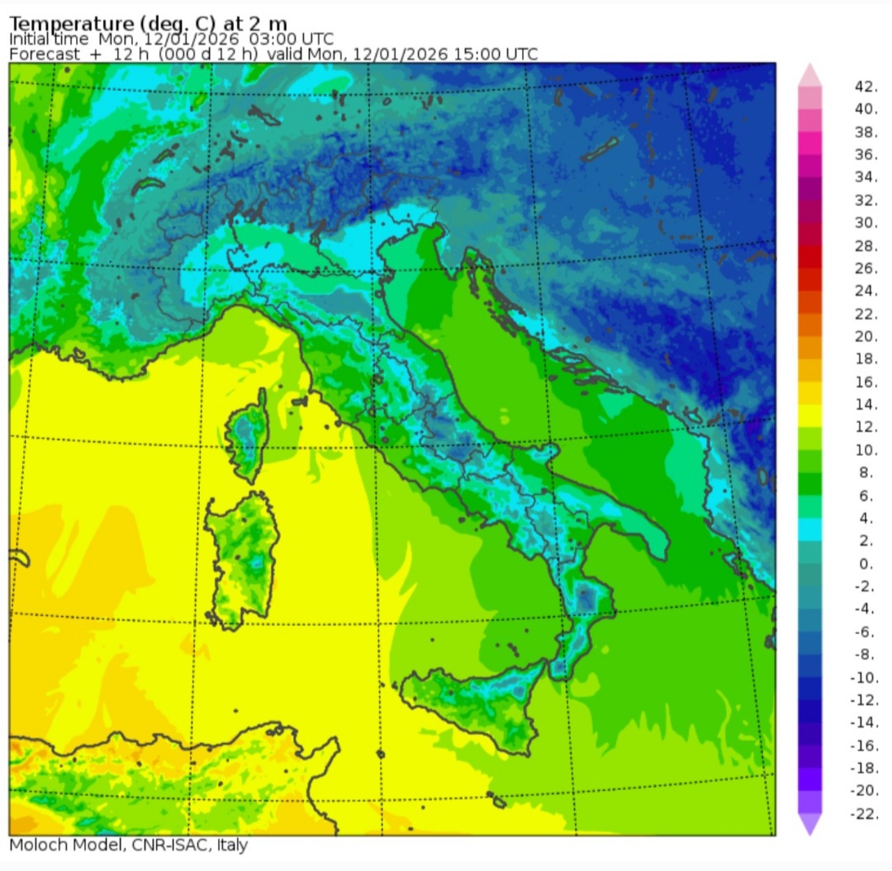 Temperature massime 12 gennaio
