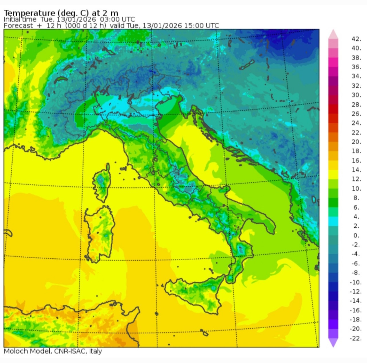 Temperature massime 13 gennaio