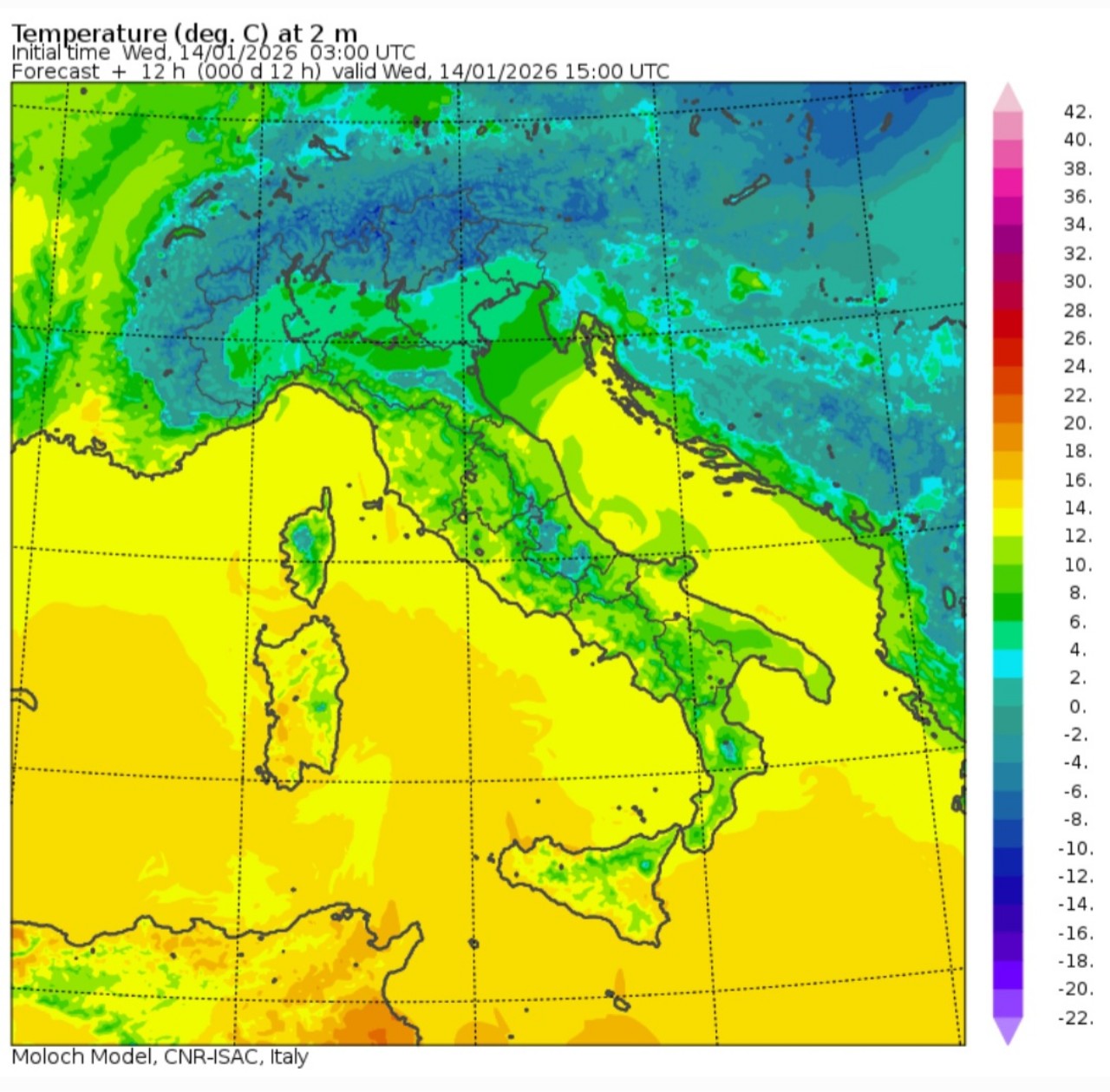 Temperature massime 14 gennaio