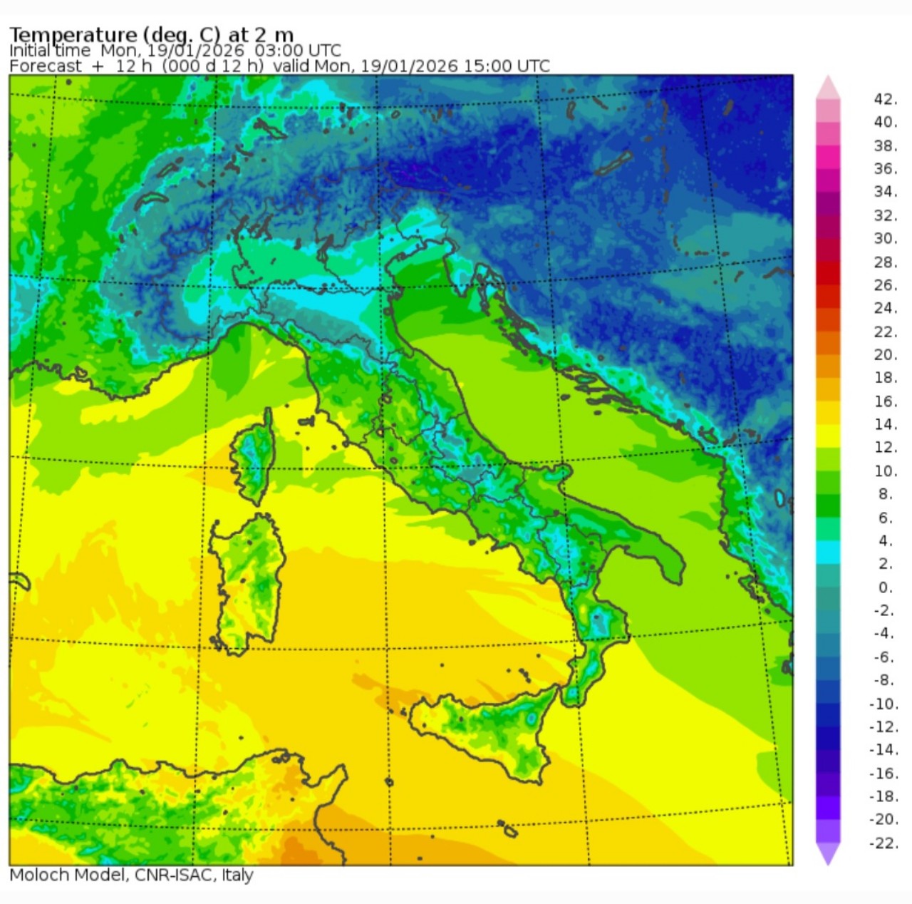 Temperature massime 19 gennaio