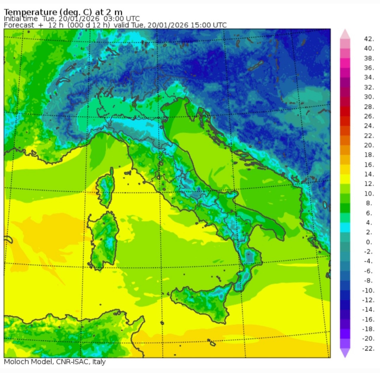 Temperature massime 20 gennaio