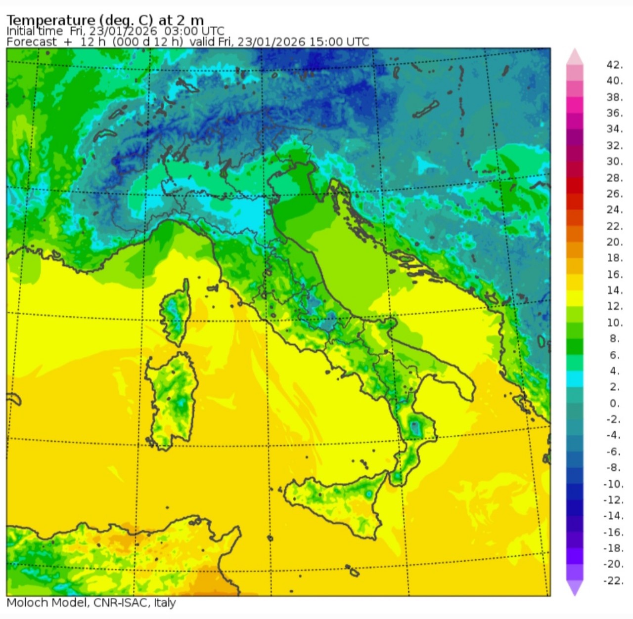 Temperature massime 23 gennaio 