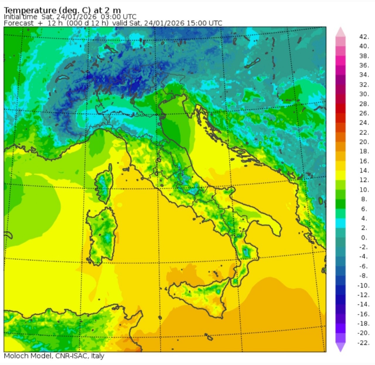 Temperature massime 24 gennaio 