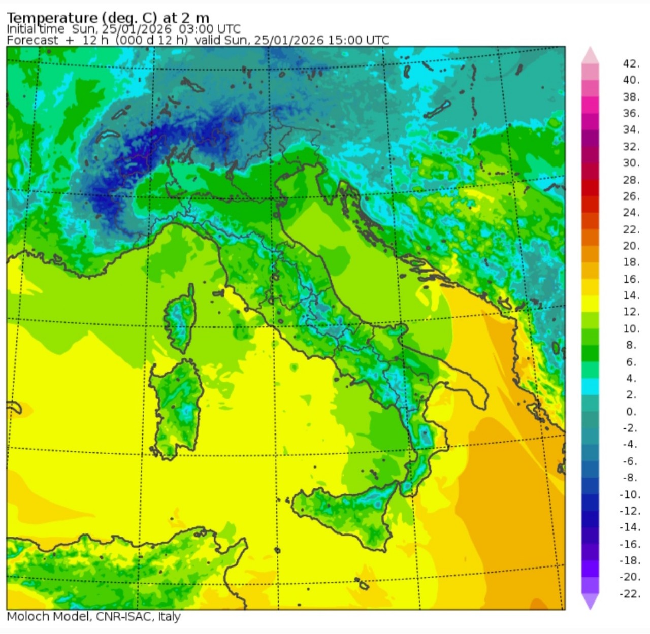 Temperature massime 25 gennaio