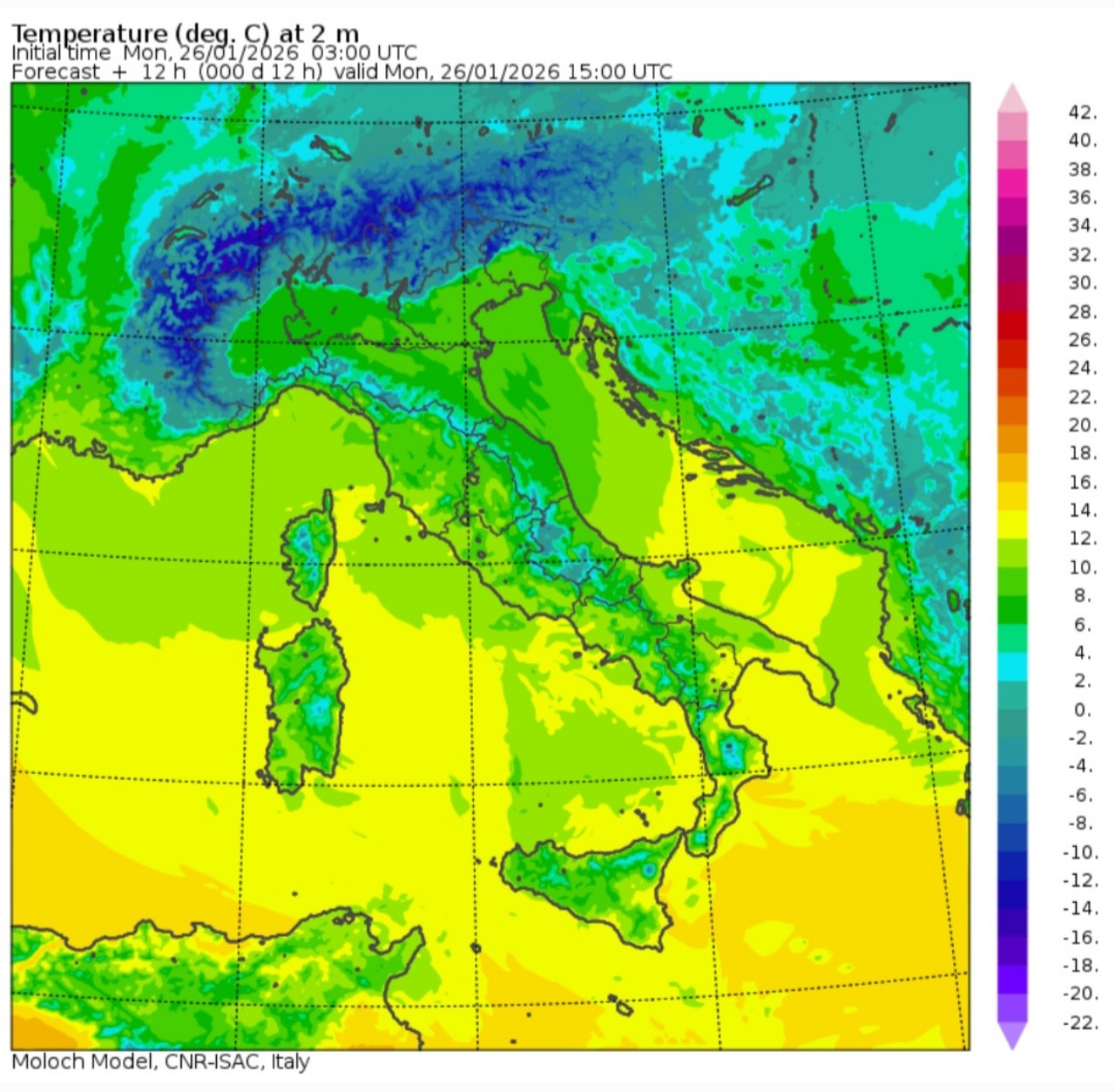 Temperature massime 26 gennaio