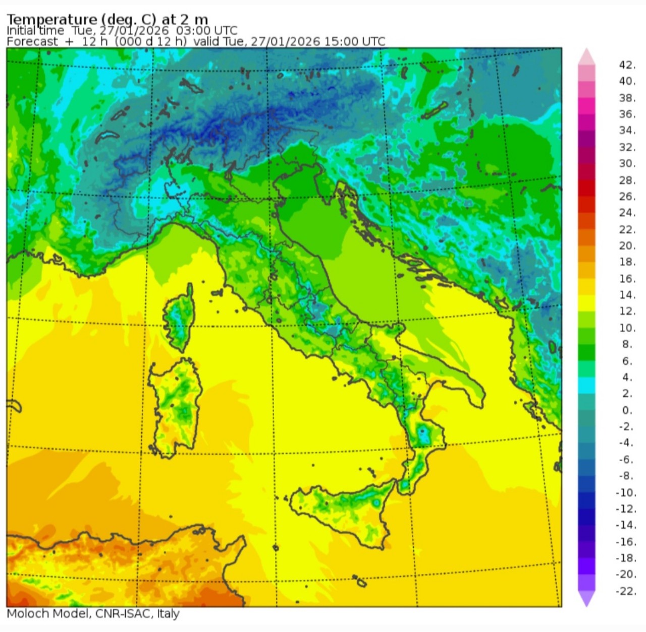 Temperature massime 27 gennaio