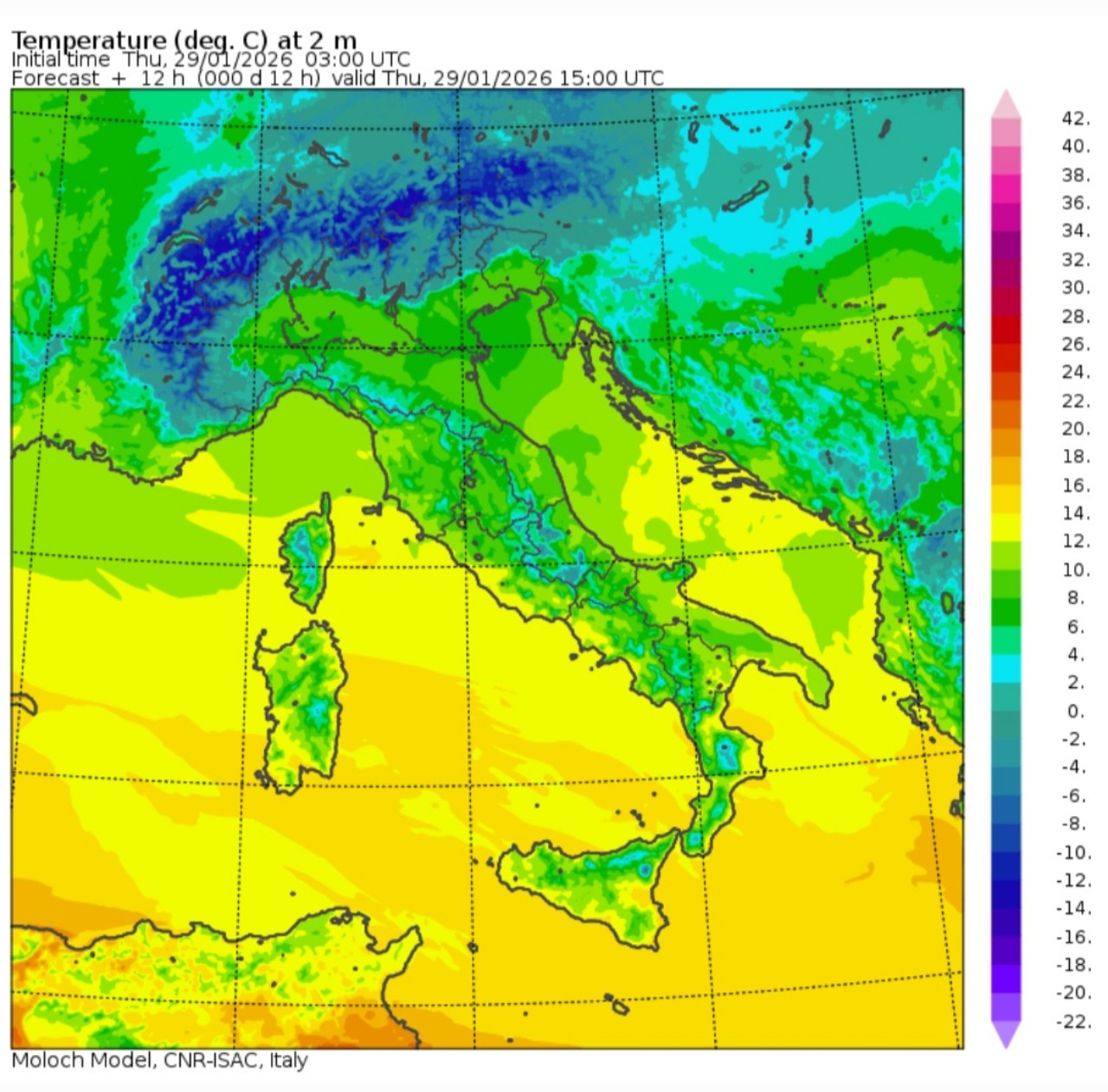 Temperature massime 29 gennaio 