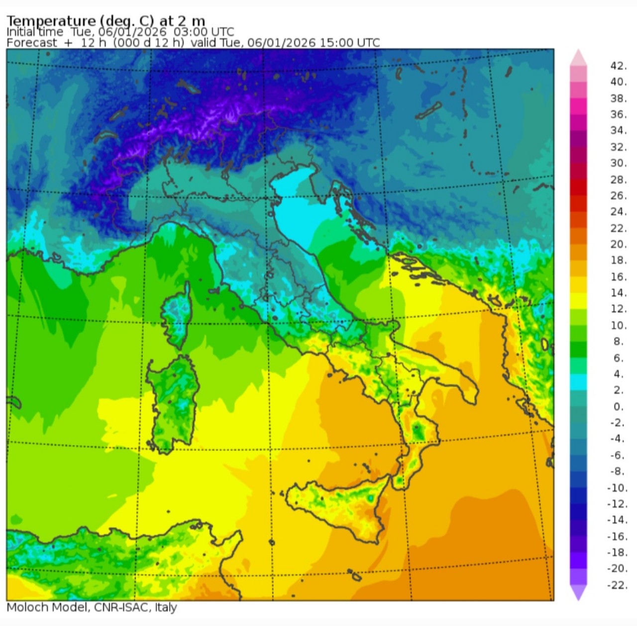 Temperature massime 6 gennaio