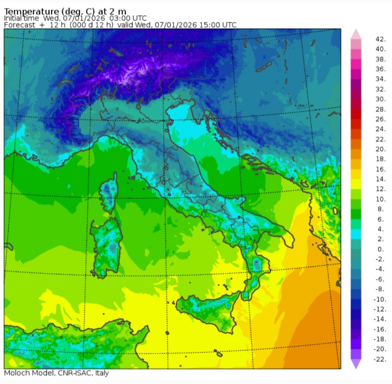 Temperature massime 7 gennaio