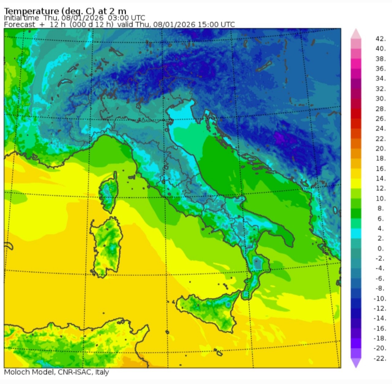 Temperature massime 8 gennaio 