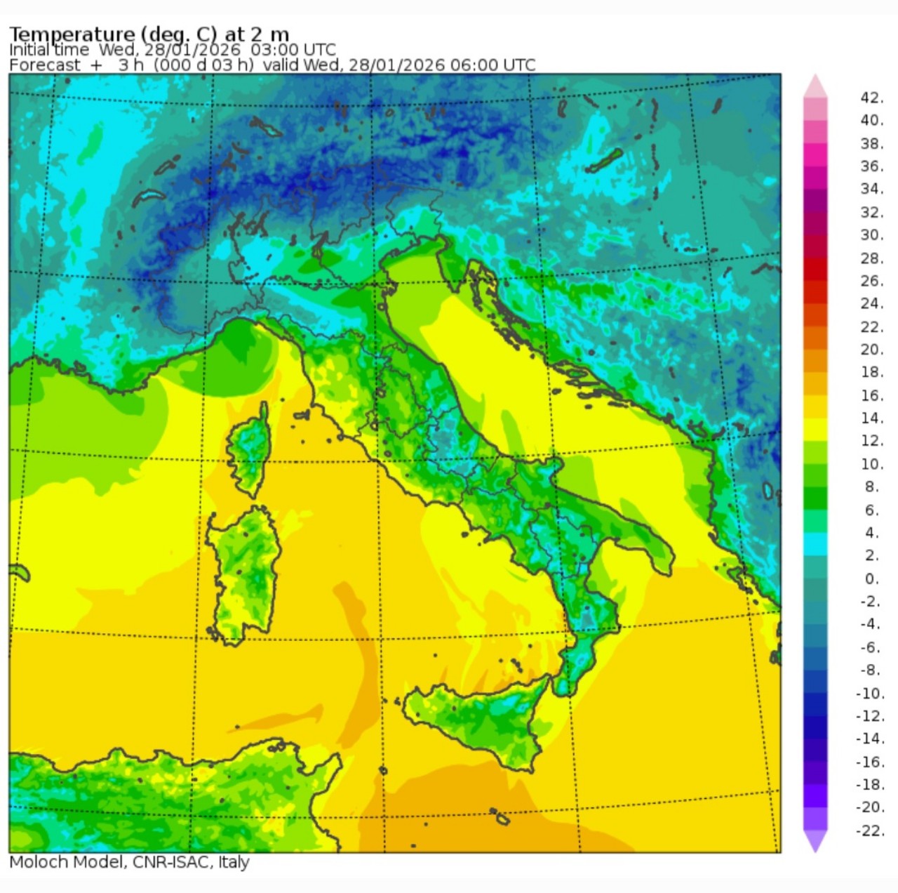 Temperature minime 28 gennaio 