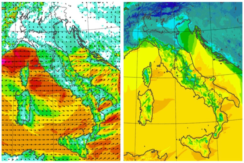 Venti e temperature massime 9 gennaio