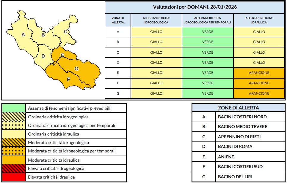 allerta meteo lazio 28 gennaio