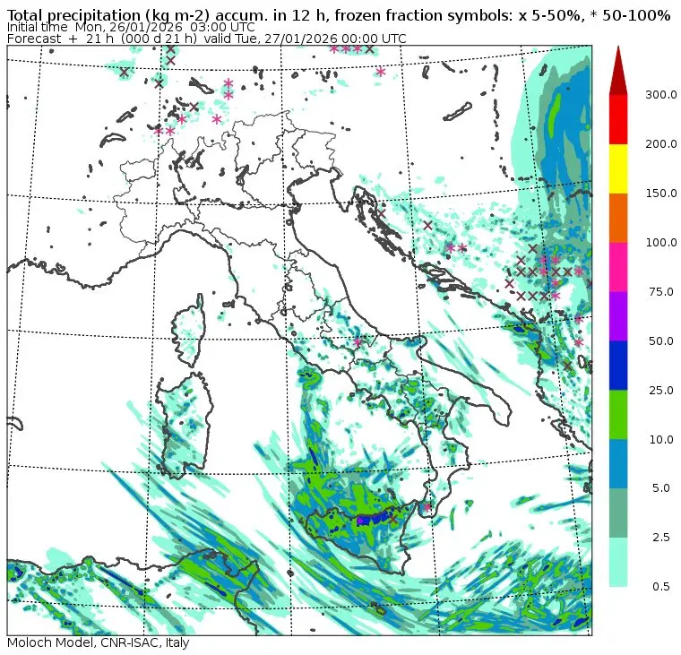 allerta meteo lunedì 26 gennaio sera