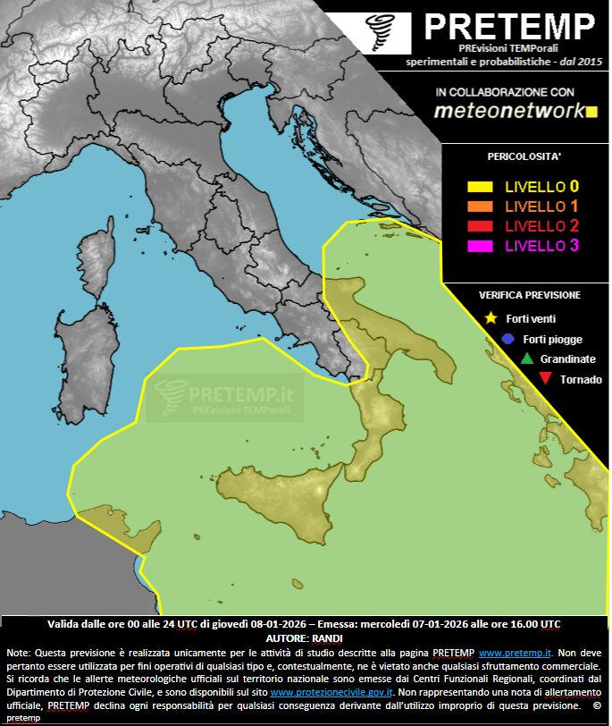 allerta meteo mappa 8 gennaio