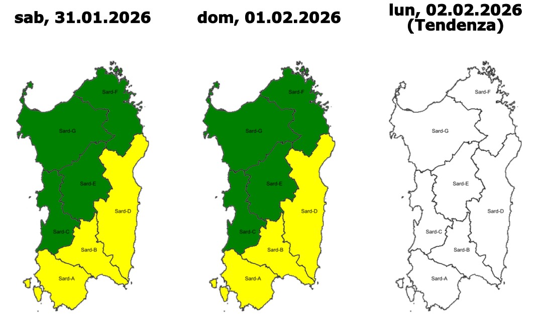 allerta meteo sardegna 31 gennaio-1 febbraio