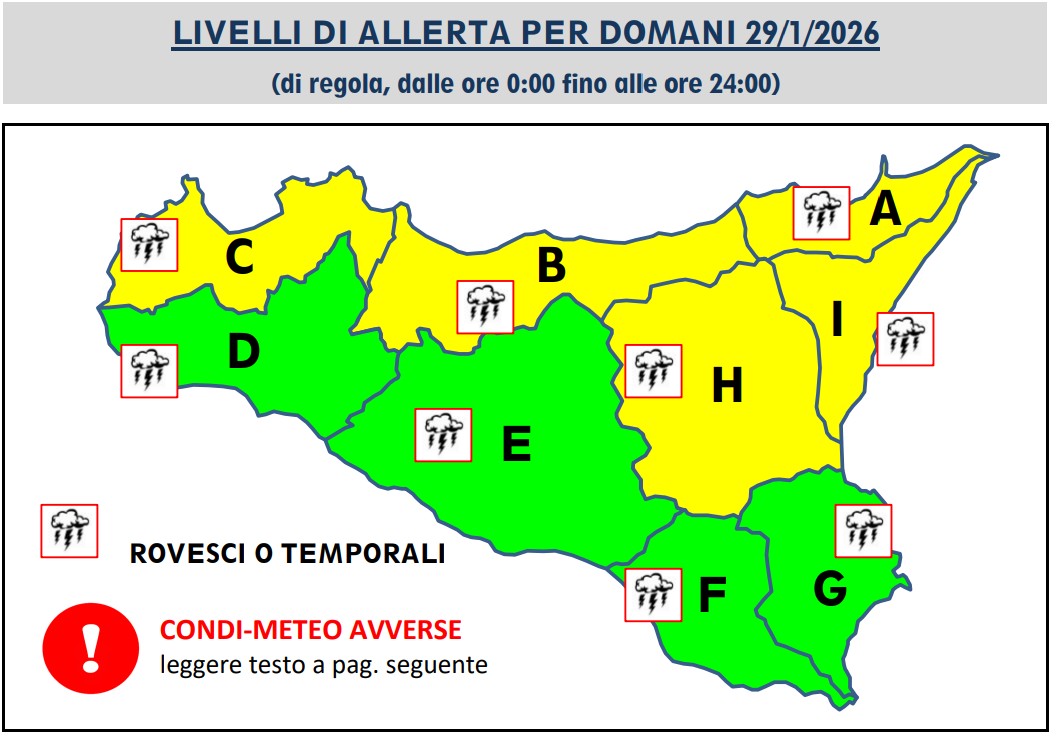 allerta meteo sicilia 29 gennaio