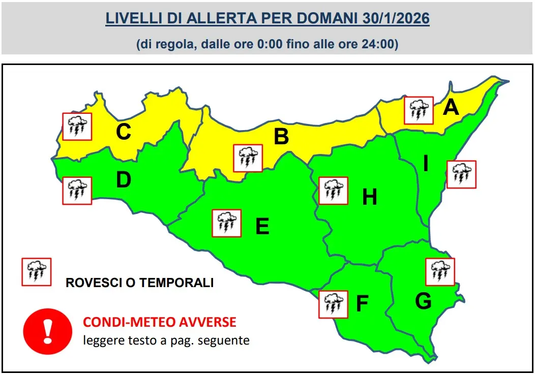 allerta meteo sicilia 30 gennaio