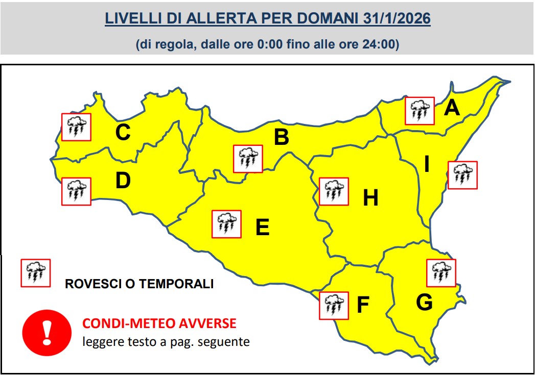 allerta meteo sicilia 31 gennaio