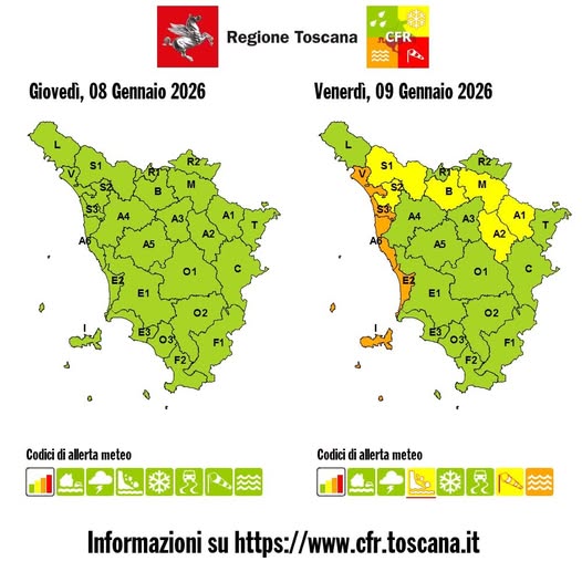 allerta meteo toscana 9 gennaio