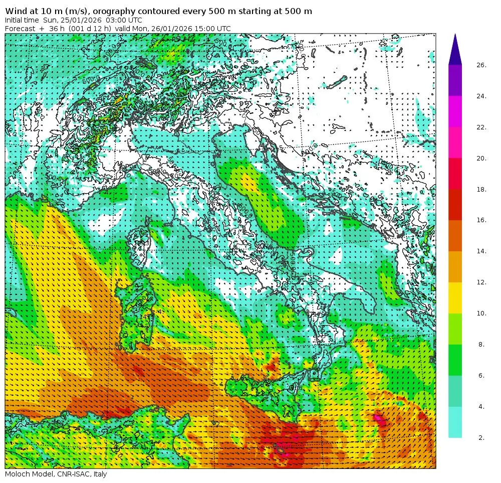 allerta meteo venti lunedì 26 gennaio ore 16