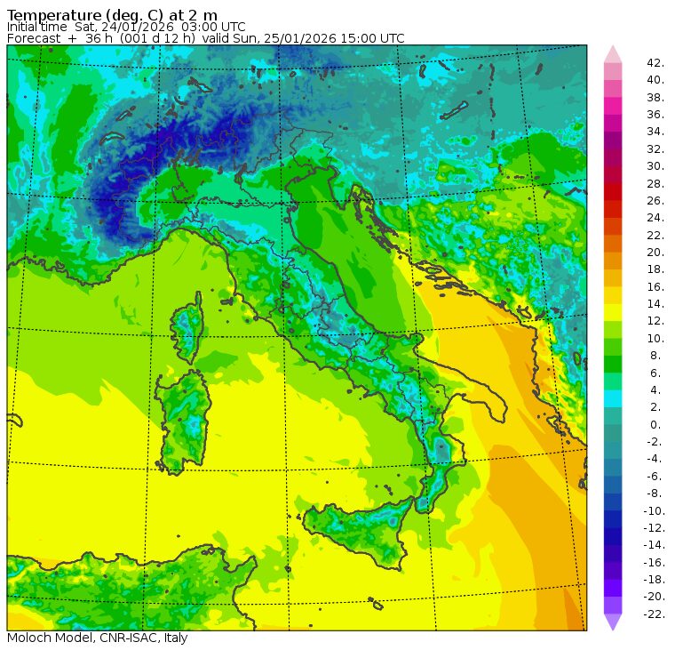 temperature domenica 25 gennaio ore 16