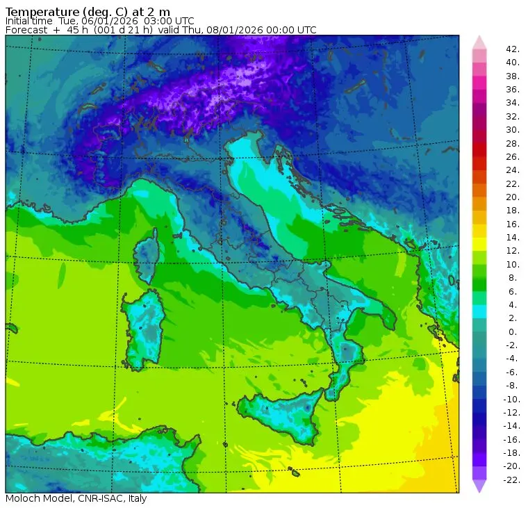 temperature notte tra mercoledì 7 e giovedì 8 gennaio italia