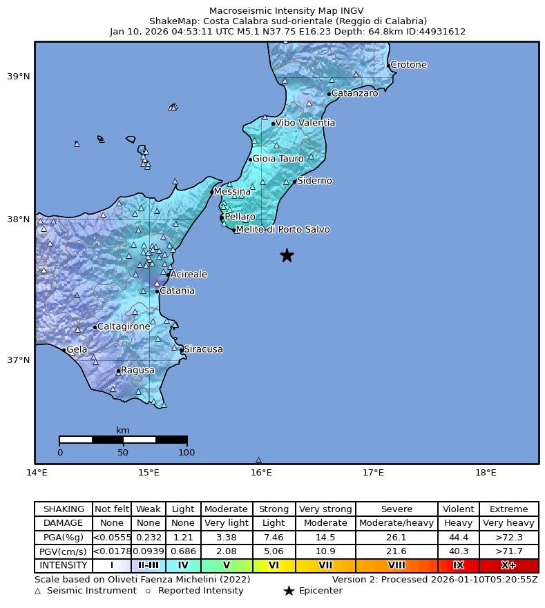 terremoto 5.1 calabria sicilia 10 gennaio