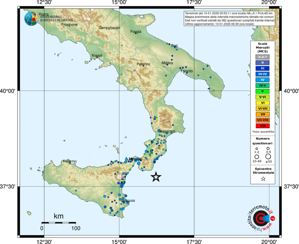 terremoto oggi sicilia calabria messina reggio catania cosenza