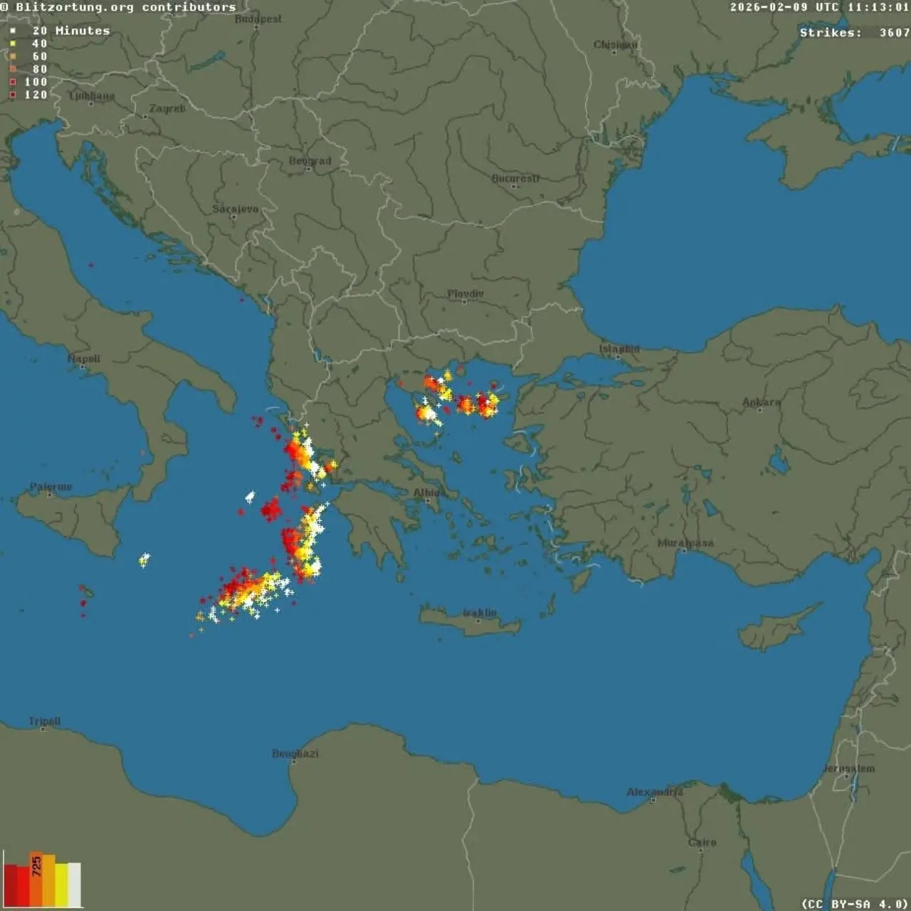 Fulmini Grecia 9 febbraio 