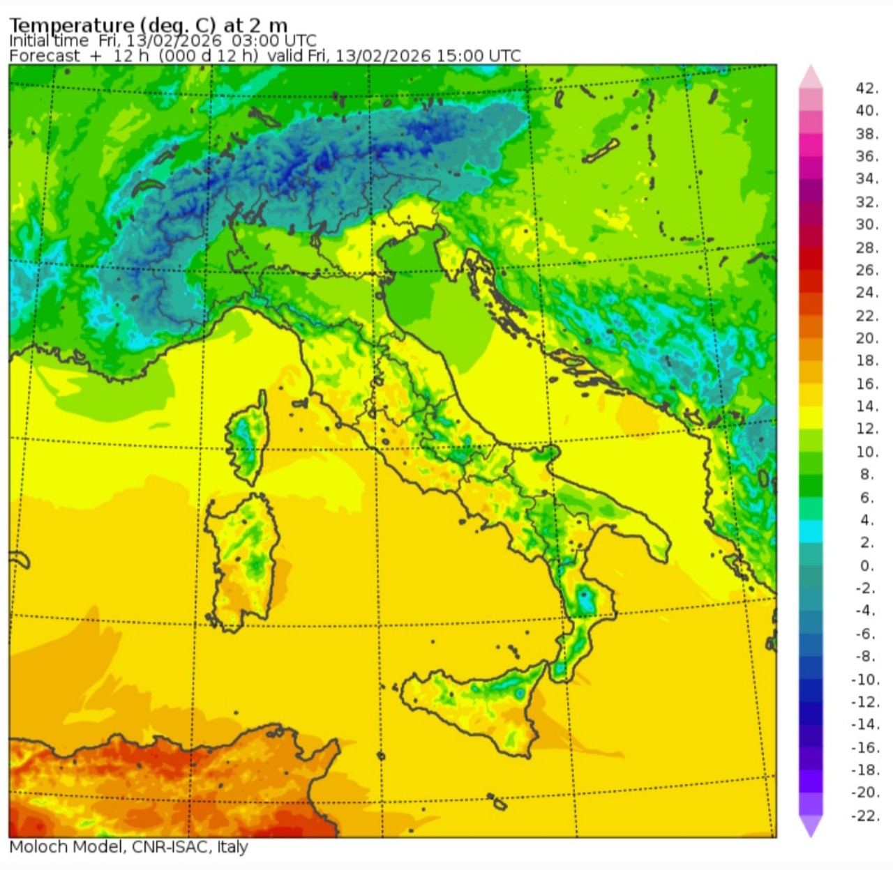 Temperature massime 13 febbraio